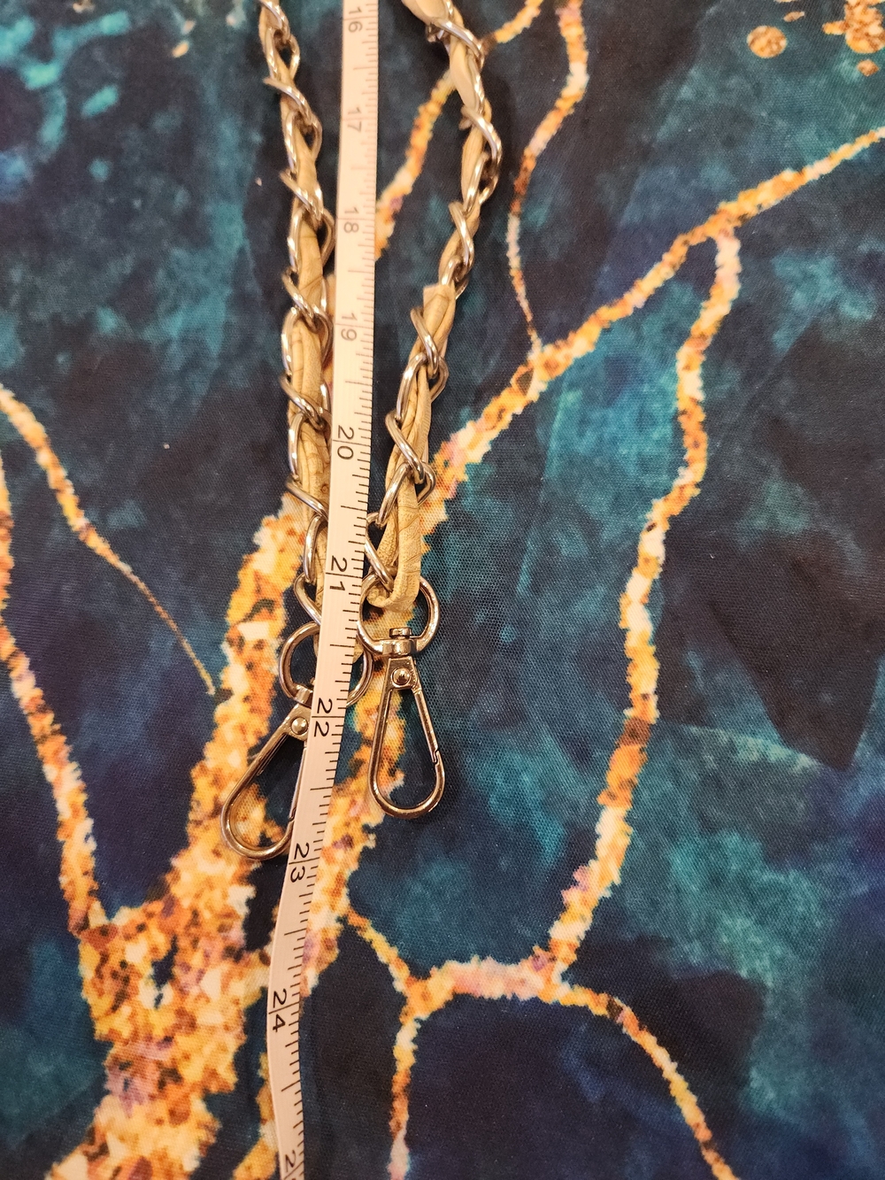 Vintage Cream Leather & Silver Chain Purse Strap Replacement Strap 22" Drop - Picture 3 of 3